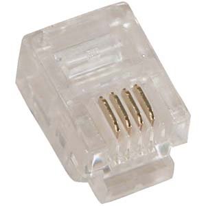 InstallerParts RJ11 (6P4C) Plug for Solid Round Wire – 100 Pieces per Pack — Clear Plastic Housing
