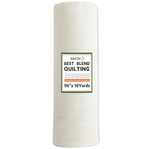 RRKTP Cotton Quilt Batting by The Roll，80/20 Cotton/Polyester Blend Batting for Quilting,Warm Soft Natural Batting for Sewing,Stuffing for Crafts Handmade Quilts& Sewing Project-96 X 10 Yard