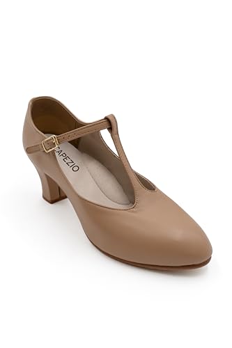 Capezio Jr. Footlight T-Strap Character Shoe, Caramel, 8.5 W2