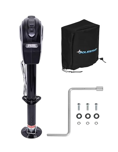 POLESTAR Electric Trailer Jack, 5000lbs Electric Power A-Frame Tongue Jack with Waterproof Protective Cover & LED Light for Travel Trailer Camper, RV, 12V DC with Hard Wiring, 9