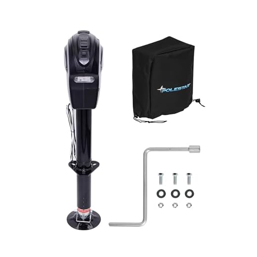 POLESTAR Electric Trailer Jack, 5000lbs Electric Power A-Frame Tongue Jack with Waterproof Protective Cover & LED Light for Travel Trailer Camper, RV, 12V DC with Hard Wiring, 9"-27" Lift
