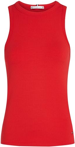 Tommy Hilfiger Damen Top Slim Rib Tank Top mit Stretch, Rot (Primary Red), XXXL – Ansicht 3