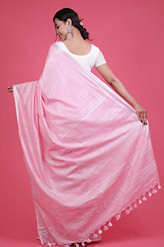 Image of STB-SILK TEXTILES BHAGALPUR Women's Bhagalpuri Linen Saree With Blouse Piece