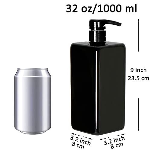 Youngever 3 Pack Pump Bottles for Shampoo 1000ML (1 Liter), Empty Shampoo Pump Bottles, Plastic Square with Lockdown Leak Proof Pumps (Black)