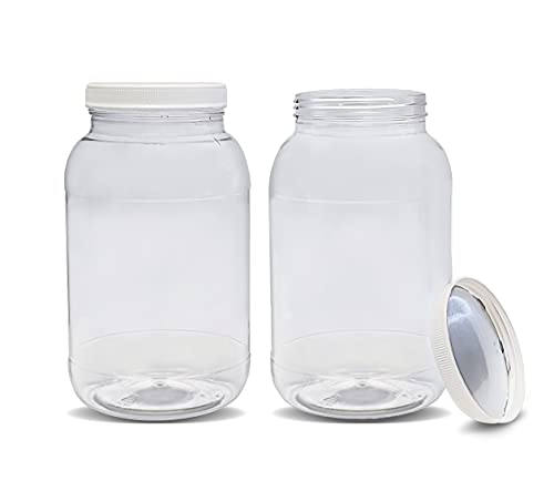 ljdeals 1 Gallon Clear Plastic Jars with Lids, Wide Mouth Storage Containers, Pack of 2, BPA Free, Food Safe, made in USA
