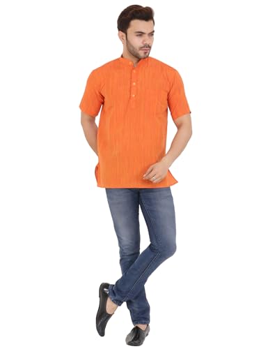 Image of LATEST CHIKAN Men's Cotton Regular Textured Short Kurta Half Sleeves - (SK-DJ)