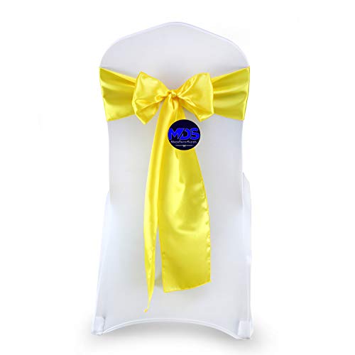 Mds Pack Of 50 Satin Chair Sashes Bow Sash For Wedding Events Supplies, Decorations For Birthday Parties, Graduations, Engagements, Chair Sashes Fit Folding And Banquets Chair Cover -Yellow #TOP9