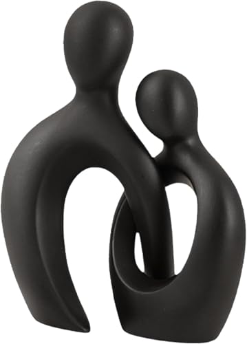 Escultura romántica de Pareja en cerámica Negro - Estatua Moderna de Amantes para Decorar Sala de Estar, Oficina y Dormitorio Aniversarios y San Valentín
