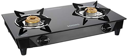 Amazon Brand - Solimo ISI Certified Manual Ignition 2 Burner Glass Top Gas Stove - Black