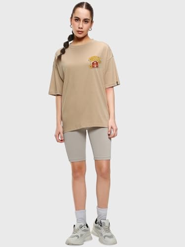 Image of Bewakoof Women's Harry's House Graphic Print Cotton T-Shirt- Oversized Fit, Round Neck, Half Sleeves