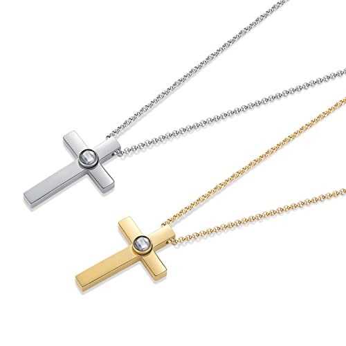 Photo Necklaces for Women Men Personalized Projection Cross Pendant Custom Picture Jewelry for Couples Customized Fathers Day Birthday Anniversary Memorial Gifts for Him Her4