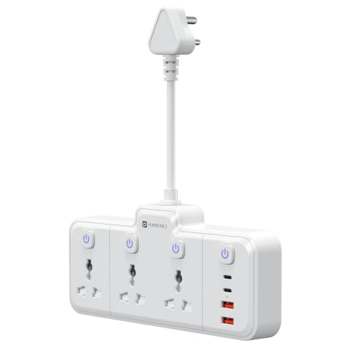 Image of Portronics Power Plate Prime 7-in-1 2500W Power Extender, 3 Universal Sockets & 4 USB Ports, Individual Switches, 180 Flexible Cord, Child Safety Shutters, for Home, Office, Laptops
