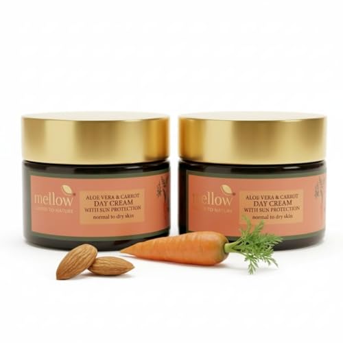 Image of Mellow Herbal Face Cream with Aloe Vera & Carrot for Smooth, Silky & Healthy Skin, Lightweight Day Sunscreen Moisturizer for Normal to Dry Skins, Sun Protection from UVA & UVB Rays [50 Gm] Pack of 2