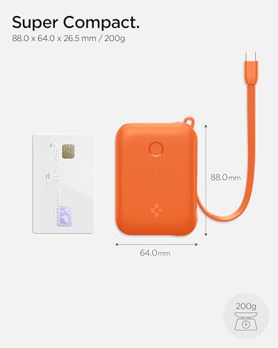 Image of Spigen ArcPack 10000mAh Power Bank with Built-in USB-C Cable,30.0W Fast Charging, 1 Type-C Cable, 1 Type-C Port, 1 USB-A Port - (ABS + PC | Spigen Orange)