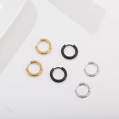 Stainless Steel Hoop Earrings for Men - Hinged Hoop Huggie Piercing Earrings Set For Men Women, Hypoallergenic Lobes Small Round Earrings