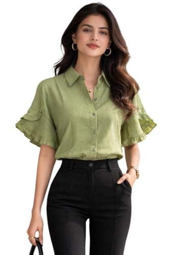 Chemise verte en polyester pour femme anti-plis et facile à repasser
