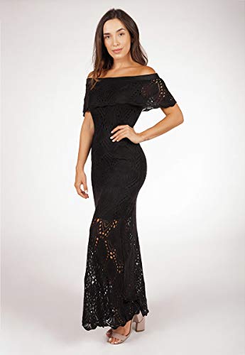 Vestido Bella Store Longo De Tricô Pala Ombro a Ombro Feminino Cor:Preto;Tamanho:Único;Gênero:Femini