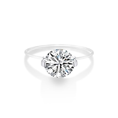 1-2CT Moissanite Engagement Ring for Women, D Color VVS1 Moissanite Round Cut Fishbone Ring, 925 Sterling Silver Plated 18K White Gold Invisible Ring, Certificate Included