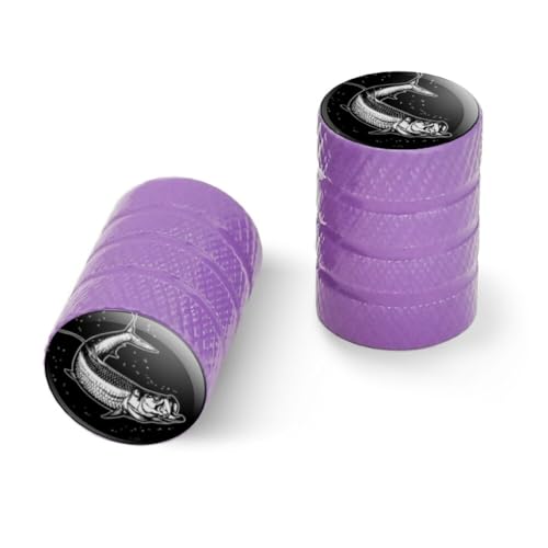 Tarpon Fishing Illustration Motorcycle Bicycle Bike Tire Rim Wheel Aluminum Valve Stem Caps - Purple