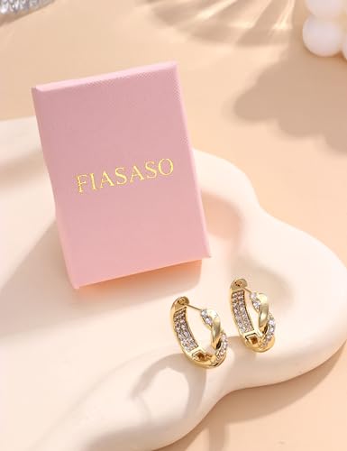 FIASASO Gold Hoop Earrings for Women Chunky Cubic Zirconia Huggie Hoops Lightweight Hypoallergenic Hoop Earring for Women Ear Piercing Jewelry3