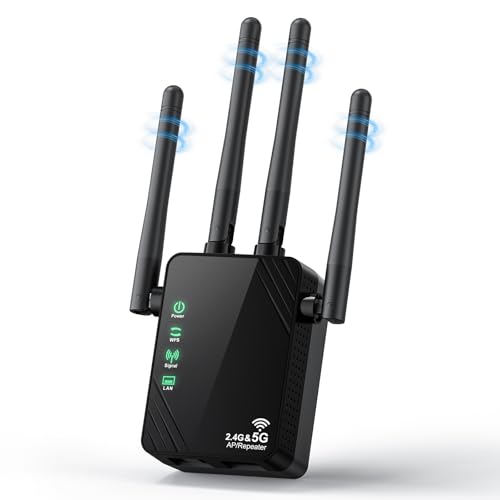 WiFi Extender Signal Booster for Home, Dual Band 1200Mbps Internet Extender WiFi Booster Up to 12888 Sq.ft Coverage and 105 Devices, WiFi Repeater with Ethernet Port, Easy Setup