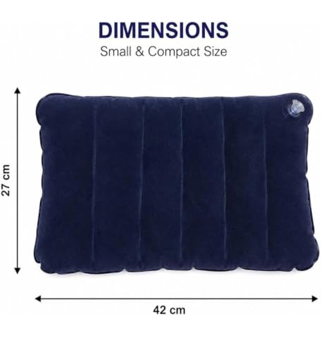 Image of Rubberized Cotton Small Squared Travel Flocked Fabric Air Pillow, Compact, Comfortable and Inflatable, Used for Neck & Lumbar Support, Camping and Hiking, Blue Color, (Pack of 1)
