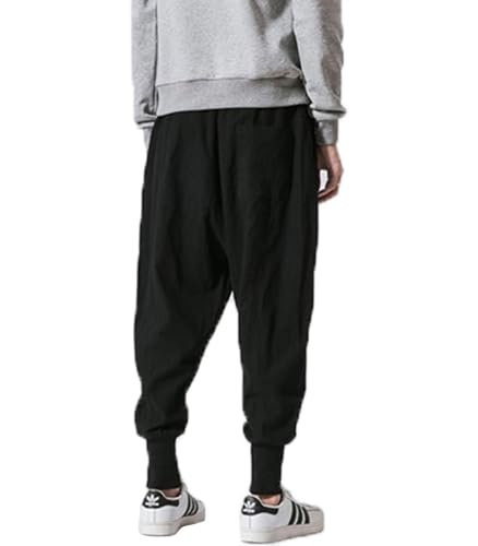 INVACHI Men's Baggy Harem Pants Japanese Linen Sweatpants Elastic Waist Hip Hop Joggers for Men - Thumbnail 5