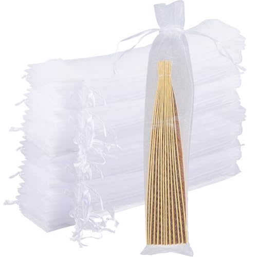 GORGECRAFT 100 Sac en Organza Transparent 24x6cm avec Cordon de Serrage pour Bijoux Pochette Pliable en Maille pour Éventail à Main Pochette Bonbons Stylos Fleurs Rangement de Cadeaux Festival Noël