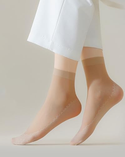 Image of 10-20 Pairs Nylon Socks for Women's Sheer Ankle Socks Reinforced Bottom and Toe Silk Thin Sole Elastic Socks