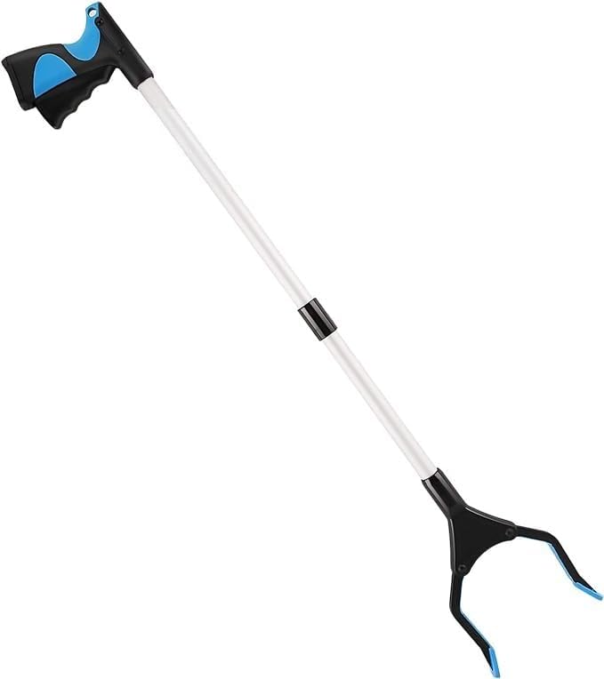 Grabber Reacher Tool,32 Inch Extra Long Steel Foldable Pick Up Stick with Strong Grip Magnetic,360°Rotating,Hand Grabber for Reaching, Foldable Claw Pick Up Stick, Long Arm Extender(Blue)