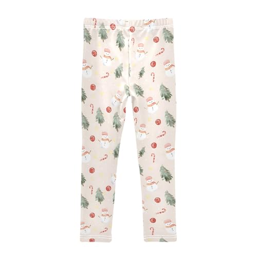 Girls' Athletic Leggings Ankle Length Yoga Dance Pants Kids Teen 4T Candies Snowman Tree2