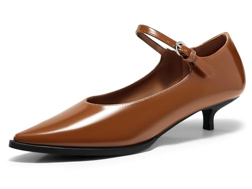 Coutgo Womens Kitten Low Heels Dress Shoes Mary Jane Ankle Buckle Strap Pumps Party Wedding Elegant Shoes4