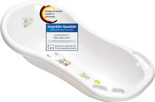 KiNDERWELT Babywanne 100 cm - Baby Badewanne mit Winnie Pooh Motiv - BPA-Frei - Wanne zum Baden für Babys und Neugeborene -perl-weiss
