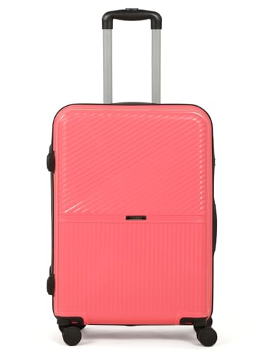 Image of Teakwood Meduim Size 8 Wheels Trolley Bag, Hard Cabin with Zipper Closure, Adjustable Push Button & Cross Side Strap, Number Lock System 360 Degree (Medium, Pink)