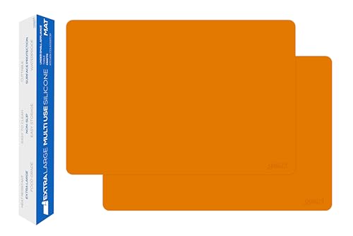 Image of GASARE, Set of 2, Extra Large, Thick, Silicone Mats for Kitchen Counter, Heat Resistant Mats, Countertop Protector, Non-Slip, Easy to Clean, 25 x 17 Inches x 1.4mm, Orange