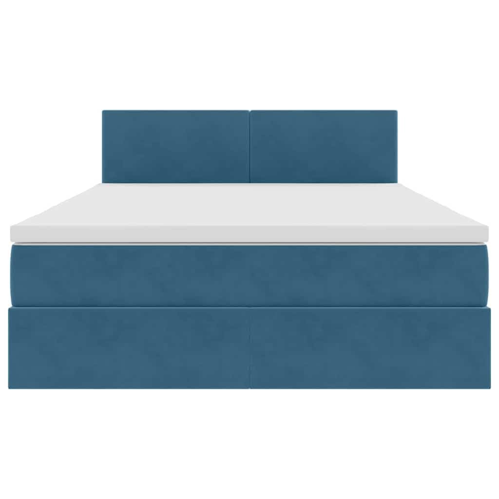 Cama canapé tapizada Azul Oscuro de Terciopelo 140 x 200 cm con almacenaje elevable, cabecero, somier de láminas, Estructura de Metal y colchón para Dormitorio Moderno, 2 plazas