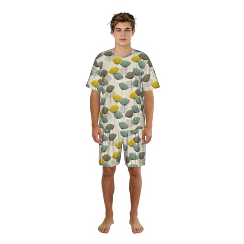 Pyjama short homme à imprimé floral - Ensemble de nuit d'été léger pour homme