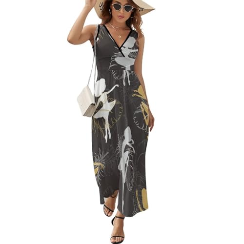 Robe longue décontractée col V en tissu léger et fluide pour une silhouette estivale