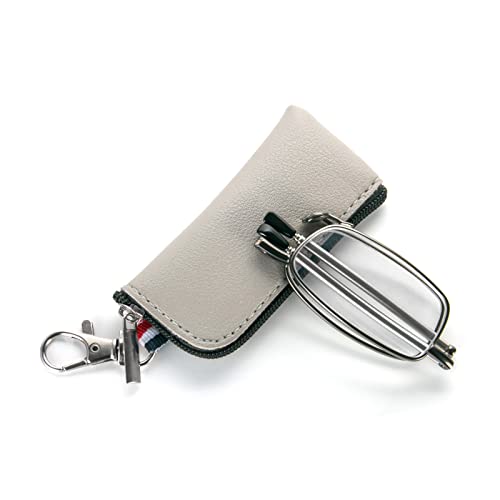 MMOWW Gafas de Lectura Plegables Para Hombres y Mujeres con Varilla Telescópica con llavero con Cremallera Anti Luz Azul Gafas Portátiles (Gris, +3.0) Cover