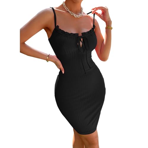 Hanaoops Damen Kleider Bodycon Ohne Ärmel Minikleid Kurz Spaghettiträger Sommerkleid Sexy Figurbetont Cami Kleid, Cocktailkleid, Partykleid,...