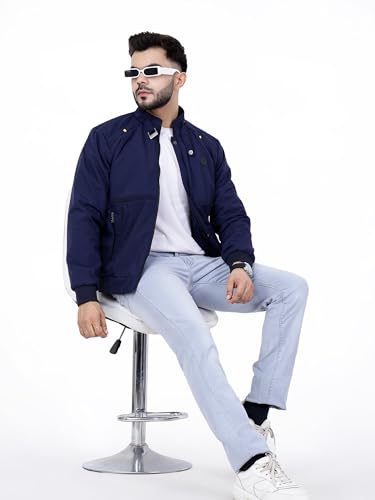 Image of Dollar Full Sleeves Bomber Jacket for Men | TPU Men's Standing Collar Lightweight Winter Jacket, Regular Fit