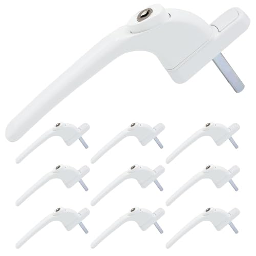 SHIELD HARDWARE uPVC Universal Window Handle Inline Locking Espag Double Glazing Pack of 10 White 40mm