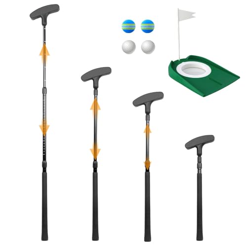 Golf Putter Verstellbar, für Links- und Rechtshänder – Komplettset in Schwarz inklusive 4 Bällen und 1 Fahnenloch – Ideal für Kinder, Jugendliche und Erwachsene (Einzelpackung)