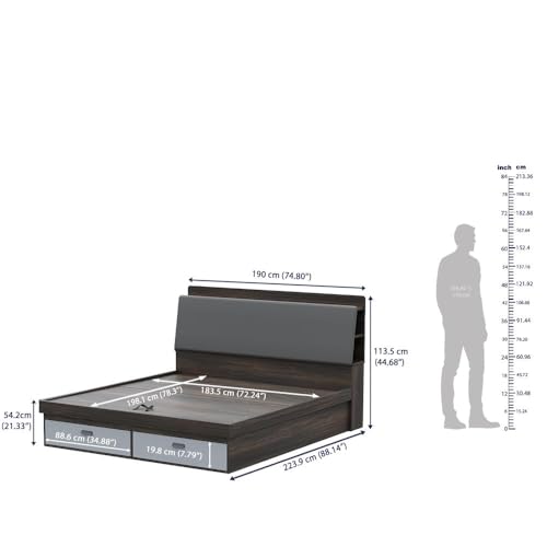 Image of Wakefit Atlas King Storage Engineered Wood Bed with Hydraulic Mechanism with Thunder Cloud Upholstered Headboard