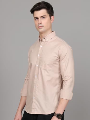 Image of Majestic Man Classic Slim Fit Solid Cotton Casual Shirt with Button-Down Collar