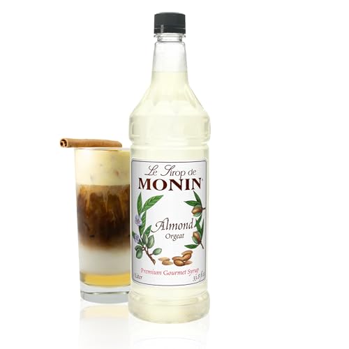 Monin - Almond Syrup, Sweet and Rich Nutty Aroma, Natural Flavors, Great for Coffee Drinks and Specialty Cocktails, Non-GMO, Gluten-Free (1 Liter)