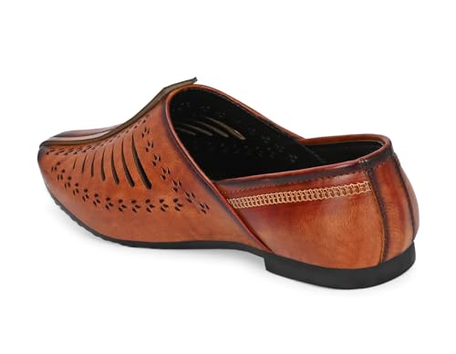Image of Ethnic Jutti & Mojri Shoes for Men | Traditional Nagra Style Footwear | Slip On Design | Closed Toe Pattern | Cultural Wear Mens Shoes | Black Color 