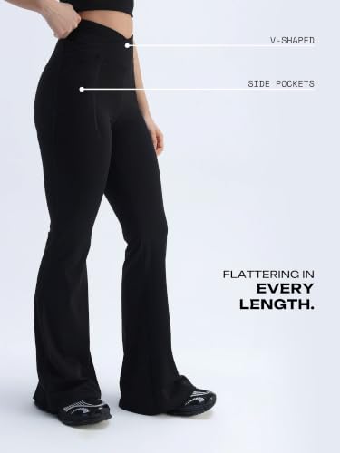 Image of CAVA Extra Tall Hourglass Flared Leggings for Women | V Waistband, Anti Camel Toe Design, Extra Tall Fit, Flared Bottoms, Deep Pockets, Sculpting Stretch Fabric