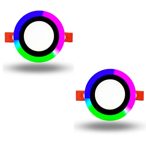 Image of D'Mak 3D Effect Light 9W (6+3) Round Double Colour LED Conceal Panel Light, Side Colour Decorative POP /Recessed Ceiling Light, White & PGB Pink Green Blue, Pack of 2