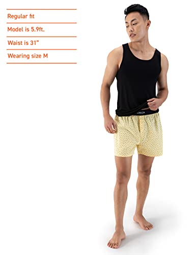 Image of DAMENSCH Regular Fit 100% Cotton Inner Boxer Soft & Durable Fabric Back Pocket Microfiber Waistband Breeze Ultra Light Printed Inner Boxers for Men Pack of 3 -Yellow,Dot Green,Marble Grey -S